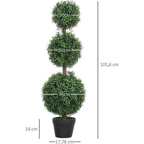 Lot de 2 arbres artificiels 101,6 cm 3 boules de buis topiaires fausse plante vert PE avec pot intérieur et extérieur (1/5)