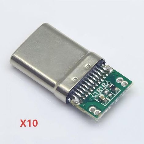 Adaptateur USB Type-C OTG mâle avec résistance de tirage 5,1K pour téléphone, prise pour alimentation, clé USB et périphériques externes, 4 points de soudure, lot de 10 pièces