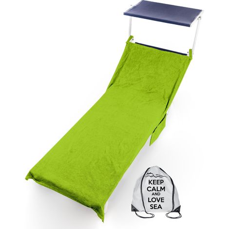 TELO MARE LETTINO in spugna di puro cotone BEDDY BEACH © con tasche MISURA CM. 75 X 190 e zaino SPIAGGIA Verde