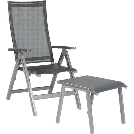 Sonnenpartner Klappsessel Fresno mit Fußhocker Aluminium mit Textilen anthrazit