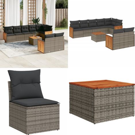Salon de jardin 9 pcs avec coussins gris résine tressée - Ensemble Salon De Jardin - Meuble Extérieur - Salon De Jardin Pliable - Set Salon De Jardin - Fauteuil De Jardin - Home & Living (1/5)
