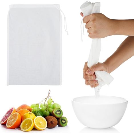 Lot de 4 sacs à lait de noix En tissu à fines Réutilisables Avec cordon de serrage En nylon et coton Pour fromage, jus de fruits, café, jus de légumes (nylon, 20 × 30 cm) (1/5)