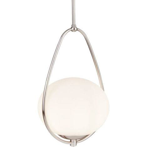 Suspension boule 1 flamme Avalon, argent satiné avec verre plaqué opale (1/3)
