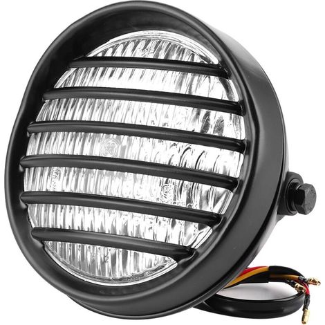 Faro motociclo 6 pollici, griglia rotonda, copertura lente, lampada halogen 35W, universale (vetro chiaro) (1/3)