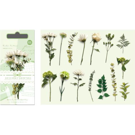 30 stickers rétro plantes fleurs feuilles, style vintage pour laptop, scrapbooking, carnet, planner et carterie. Thème : brume montagne. (1/5)
