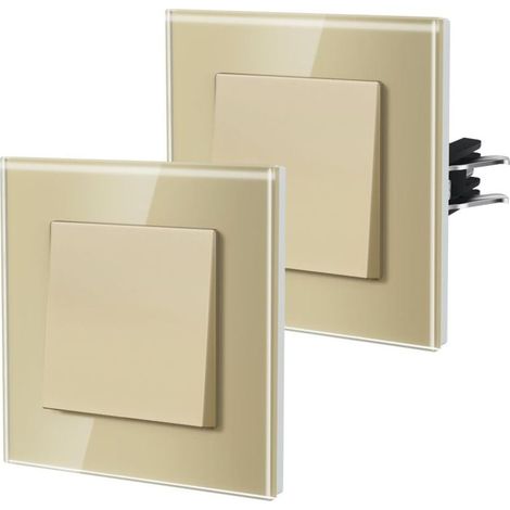 Interrupteur Mural, Interrupteur Va Et Vient Avec Griffes, Verre Interrupteur Lampe De Chevet, 1 Gang 1Way, 86mm, Or (1/4)