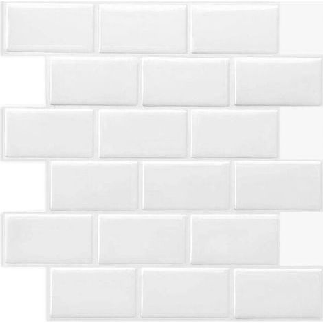 Credence Adhesive pour CuisineSubway Blanc, Carrelage Adhesif Mural salle de bain 3D, Lot de 6 (30,5x30,5 cm), Imperméable & Facile à Poser (1/4)