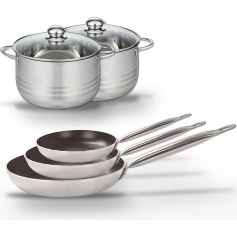 Lot 3 Poêles 24/28/32 cm et 2 Faitouts 20/24 cm Elo Bistro Line (1/5)