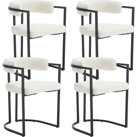 Set di 4 Sedie da Pranzo in Pelliccia Sedie da Cucina Moderne con Struttura in Metallo Sedie da Salotto per Soggiorno, Bianco (1/5)
