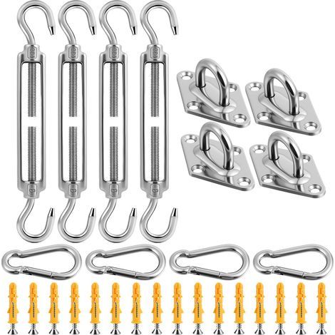 M6 Tendeur Cable Acier Inoxydable, 44Pcs Kit de Fixation pour auvent de Jardin, Tendeur Fil Crochet Et Crochet, Réglable Polyvalent Tendeur Ridoir pour Pare-Soleil, Séchage des Vêtements, Tente (1/5)