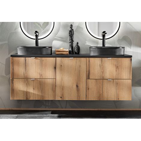 Doppelwaschtisch 160cm, in Eiche und schwarz, NEWPORT-56-OAK (1/5)