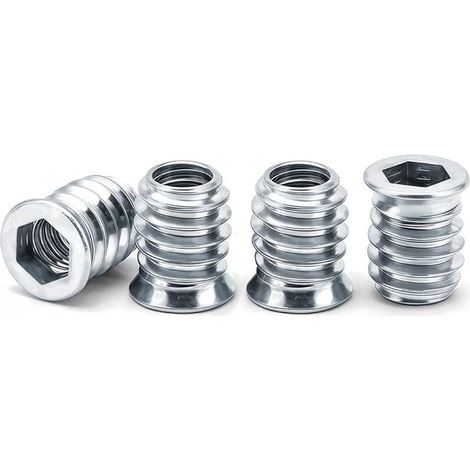 M4 Insert Fileté Bois, écrous à Visser M4 X 10mm Manchons à Visser Galvanisés écrou Hexagonal Fileté pour Meubles en Bois, 40 Pièces, Argent (1/5)