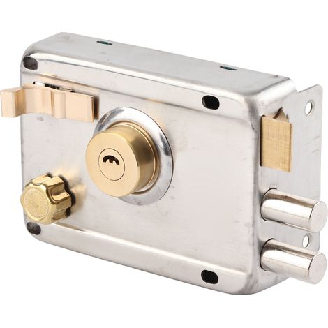 Ensemble de serrure à cylindre vertical en acier inoxydable de style vintage, universelle pour porte d'entrée ou portail, avec pêne dormant. (1/5)