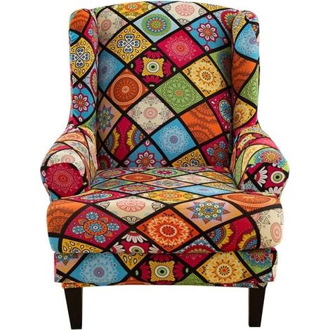 Stretch Wingback Chair Cover Armchair Slipcover with T-Cushion Cover, Printed Non-Slip Armchair Cover, for Living Room, Hotel (1/5)
