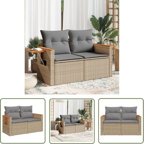 The Living Store Canapé de jardin avec coussins 2 places beige résine tressée - Canapé De Jardin - Salon De Jardin - Meuble De Jardin - Mobilier Extérieur - Fauteuil De Jardin (1/5)