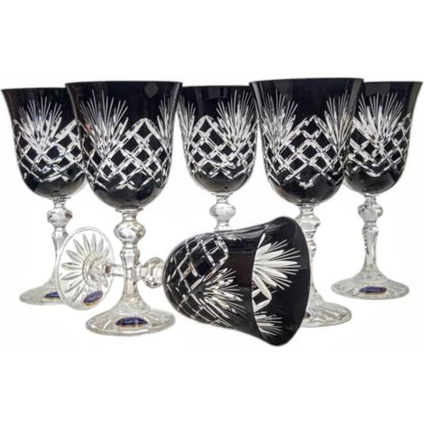 Copas de vino de cristal negro de 220 ml con diseño de piña. (1/5)