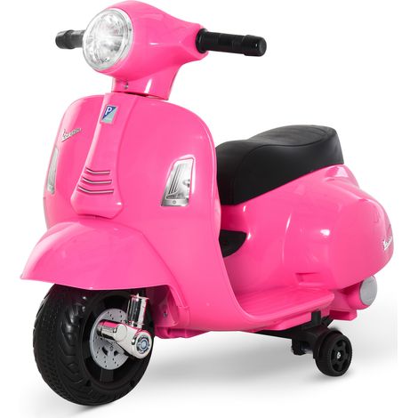 Moto Vespa électrique pour enfants de 18 à 36 mois, alimentée par batterie 6V, avec phare, klaxon et 4 roues, 66,5 x 38 x 52 cm, rose (1/5)