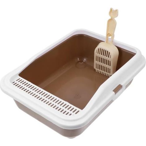 Bac à litière pour chat de compagnie anti-éclaboussures déodorant chat plateau de toilette avec pelle à sable (1/4)