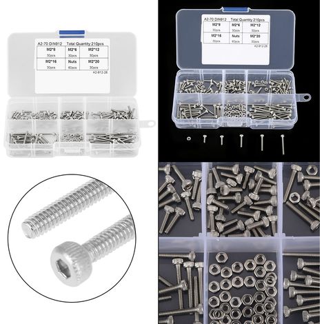 Kit de 210 vis et écrous à tête cylindrique creuse hexagonale en acier inoxydable 304 M2, avec boîte. (1/5)