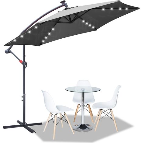 Jiubiaz Sonnenschirm 3.5m Grau mit LED – Moderner Terrassenschirm für Garten & Poolbereich