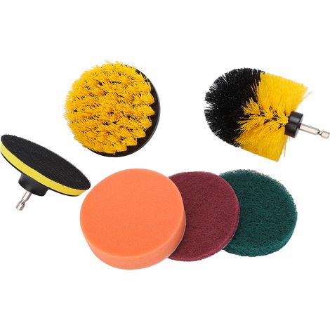 Kit de 6 brosses et tampons à récurer pour perceuse, idéal le nettoyage des sols salle bain cuisine. (1/5)
