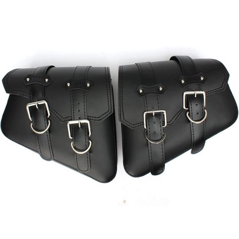 Paar universelle Motorrad-Seitentaschen, PU-Leder, mit Werkzeugaufbewahrung, passend für Harley-Davidson Touring Cruiser und andere Modelle – Schwarz (1/5)