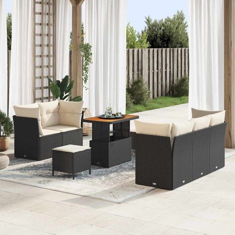 Garten-Sofa-Set 8 pcs Schwarz Poly-Rattan