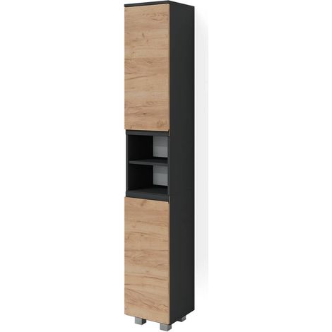 Meuble de rangement de salle de bain J-Shape, Gris, 30 x 190 cm, Vicco