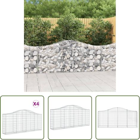 The Living Store Paniers à gabions arqués 4 pcs 200x30x80/100 cm Fer galvanisé - Panier À Gabions - Mur De Gabion - Clôture Végétale - Décoration Jardin - Barrière Jardin (1/5)