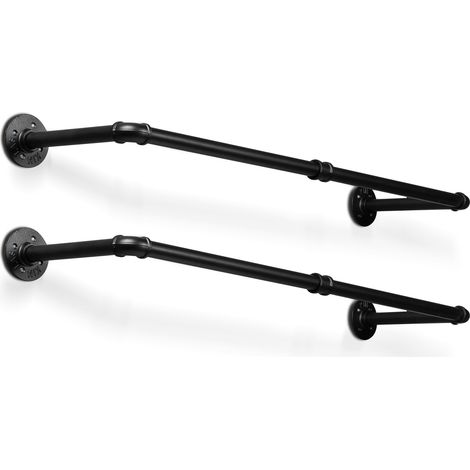 2x Asta appendiabiti a muro, Armadio a muro, Stile industriale, Salvaspazio, 92 x 25 cm, Portata 65 kg, Montaggio facile, Nero (1/5)