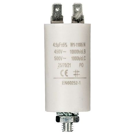 Condensador de arranque para motor electrico 450 VAC 4.5 uF Blanco