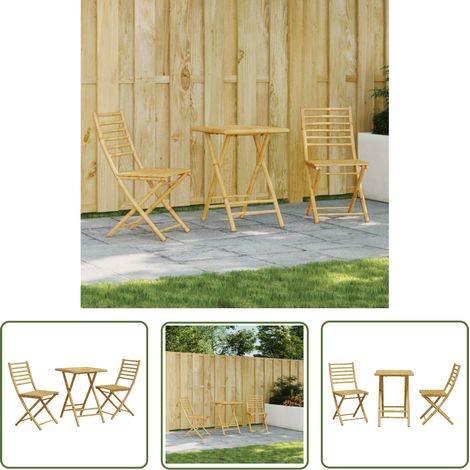 The Living Store Ensemble de bistro 3 pcs bambou - Meubles De Jardin - Salon De Jardin - Ensemble De Bistro - Mobilier Extérieur - Table Pliante (1/5)