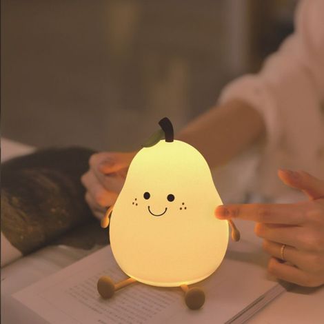 Veilleuse Poire - Minuterie Automatique - 7 Couleurs LED - Rechargeable USB - Lampe Chevet Enfants - 1 Pièce (1/4)