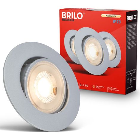 Briloner 3er Set LED Einbaustrahler Schwenkbar Ø90x24 mm Rund 230V 4,9W 480lm 3000K Warmweiß Chrom-matt - Einbauleuchten Wohnzimmer Flur (1/5)
