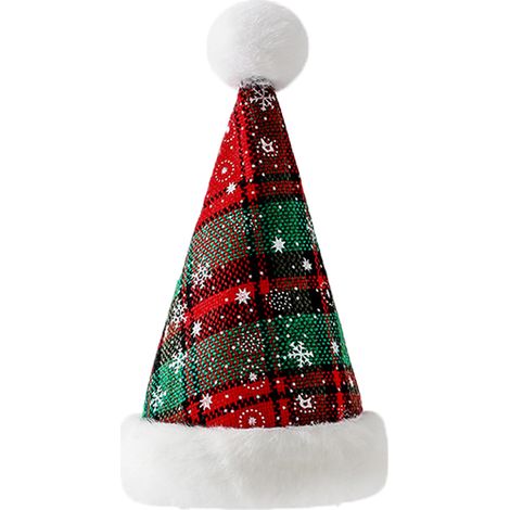 Chapeau De Noel Pour Animal De Compagnie - Motif Flocon De Neige Et Carreaux - Ajustable Élastique - Pour Chien Et Chat - 1 Pièce (1/5)