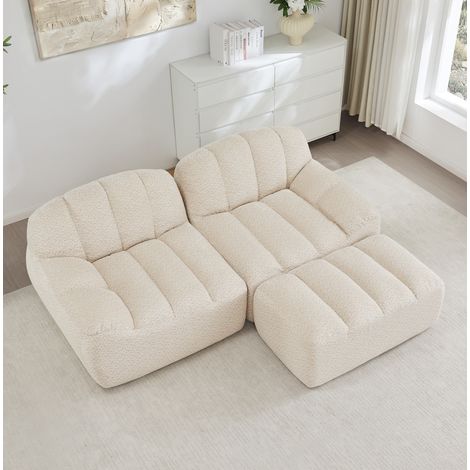 Sofá modular sin estructura de 2 plazas en L con ottoman, 210 x 165 x 79 cm, beige (1/5)