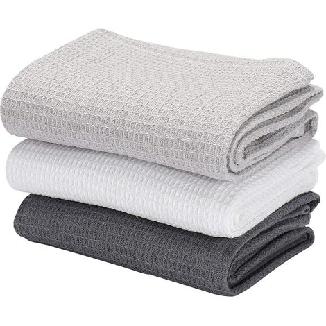 Waffle Cotton Tea Towels Kitchen Towels Large Size Grey (1/5)