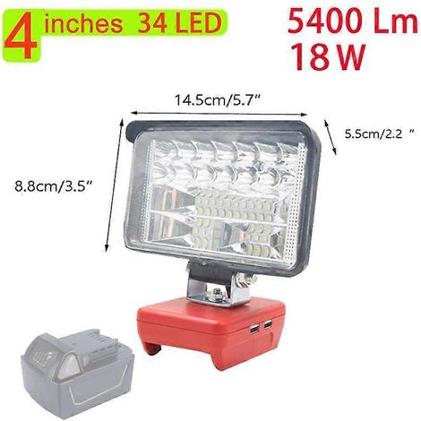 Lampes de travail LED pour voiture, lampe torche électrique, projecteur, batterie externe USB pour batterie lithium-ion 18 V Milwaukee, feux de croisement/route (1/5)