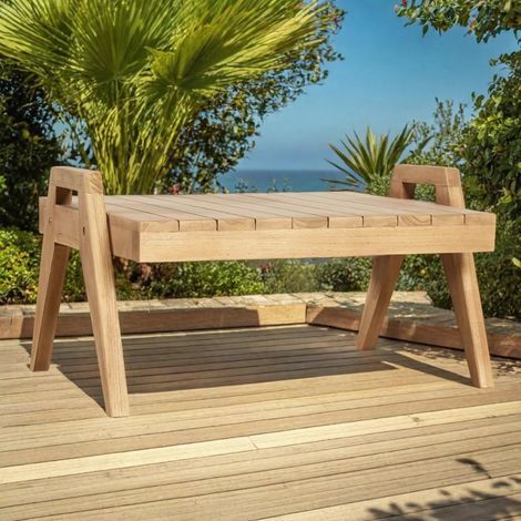 Wanda Collection – Table basse de jardin rectangulaire en teck massif – 60x50x34 cm – Style moderne et épuré pour extérieur – Table d'appoint design