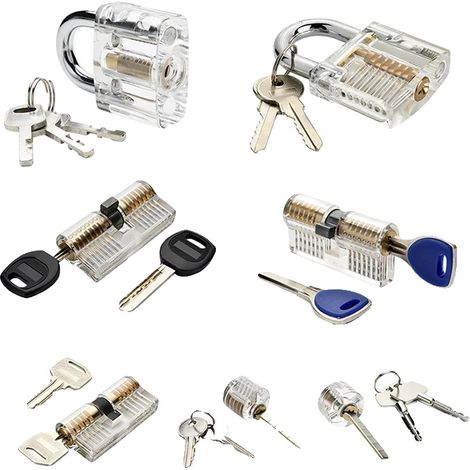 Set per scassinare serrature, 15 strumenti, contenitore portatile, 7 serrature (1/2)
