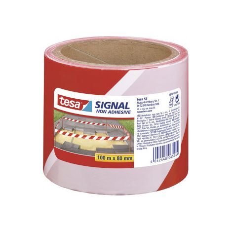 Cinta de Balizamiento No Adhesiva 100m x 80mm Roja/Blanca 58137 Tesa