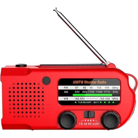 Notfall-Handkurbelradio mit LED Taschenlampe für den Notfalleinsatz, AM/FM NOAA tragbares Wetterradio mit 5000mAh Handy Ladegerät, USB-Aufladung und Solarstrom, rot