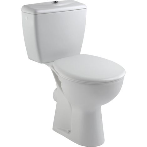 Jacob Delafon – Pack WC Eolia 4 – Céramique – Sortie horizontale – Mécanisme double touche économiseur d'eau – Abattant rigide avec charnières en plastique (1/2)