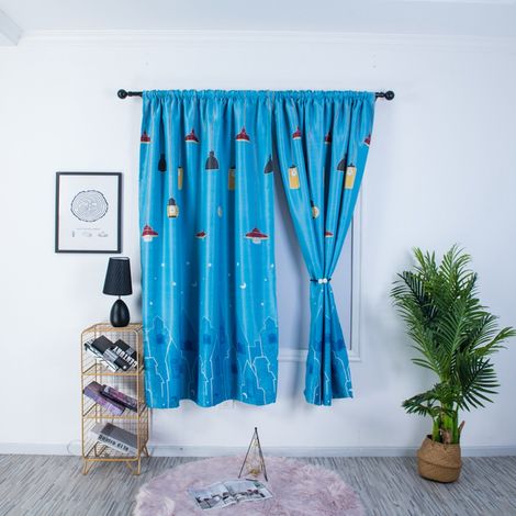 Rideaux décoratifs bleus en polyester imprimé à motifs pour salon et chambre à coucher (1/5)