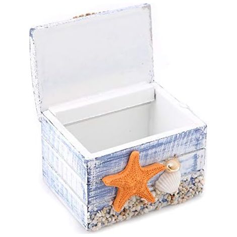 Vintage-Schmuckkästchen aus Holz, mediterraner Stil, blau, tragbar, Mini-Reiseorganizer, 7,3 x 5,5 x 5,2 cm, als Hochzeitsgeschenk oder Dekoration für Damen (1/5)