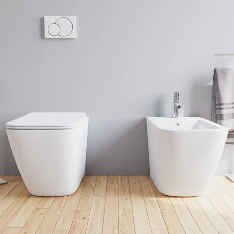 Sanitari filomuro in ceramica bianco opaco vaso rimless sedile soft close e bidet Venezia