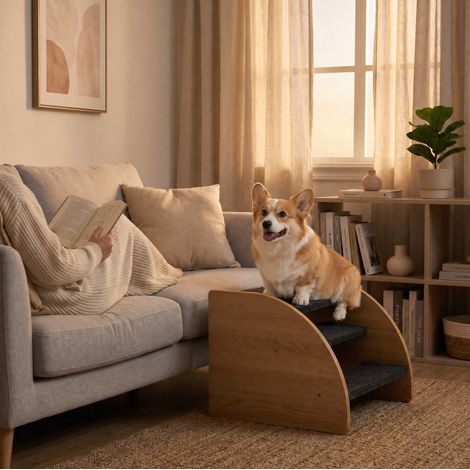 Scala per cani e gatti 42x39x30 cm in legno grigio antiscivolo per letto e divano – MEUBLIV (1/5)