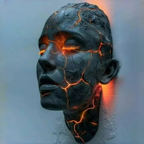Luminaire mural Crâne d'âme fissuré Modèle A, design lumineux orange intense, effet volcanique réaliste, pour décoration murale artistique