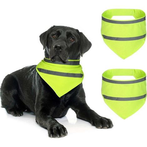 2 piezas Pañuelo triangular para perro, Chaleco triangular para perro, Seguridad al pasear al perro, L, Verde fluorescente (1/5)