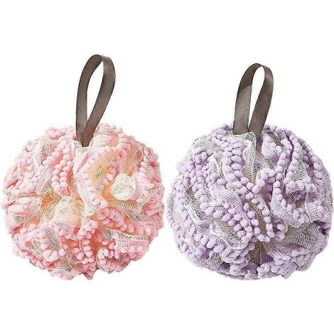 Éponge de bain, boule de douche, brosse de douche pour le corps, fleur exfoliante, gommage pour le corps, 2 pièces (1/3)